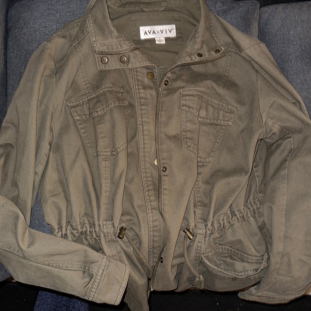 Long green jean jacket adjustable waist